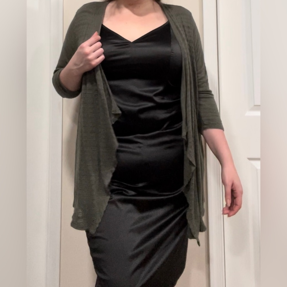 Slub Cardigan Drape Front Sweater